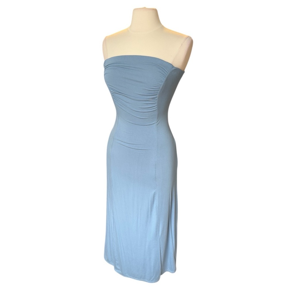 Urban Renewal Blue Jersey Strapless Ruched Midi Dress Size Small NWT